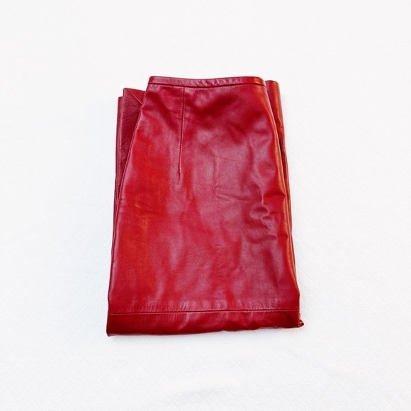 Douglas Hannant Red Leather Skirt Back Split Size 10 - Picture 5 of 7